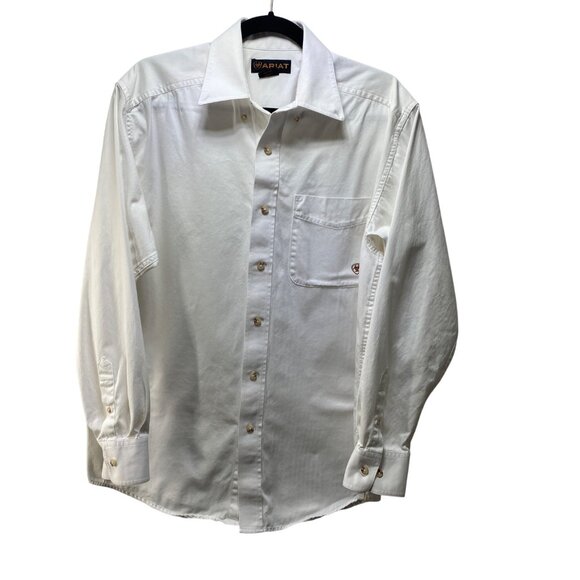 Ariat Mens Long Sleeve White Button-Up Western Shirt Brushpopper Work - Picture 1 of 15